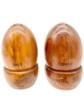 Vintage Wooden Egg Shape Salt and Pepper Shakers Greenville Mississippi Souvenir